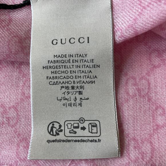 NWT GUCCI PINK WOOL GG SCARF WITH GREEN & RED WEB 55in x 55in IN BOX - Picture 15 of 16